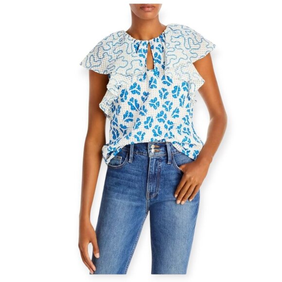 Rebecca Taylor Perla Ruffled Silk Blouse XS Snow Combo - Picture 16 of 16